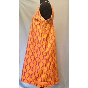 Gretchen Scott Orange Pink Geometric Mod Shift Dress Sleeveless Pockets Large
